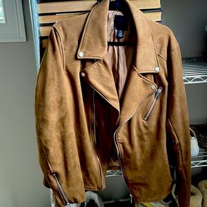 H&M Vintage Tan Suede Moto Biker Jacket XL